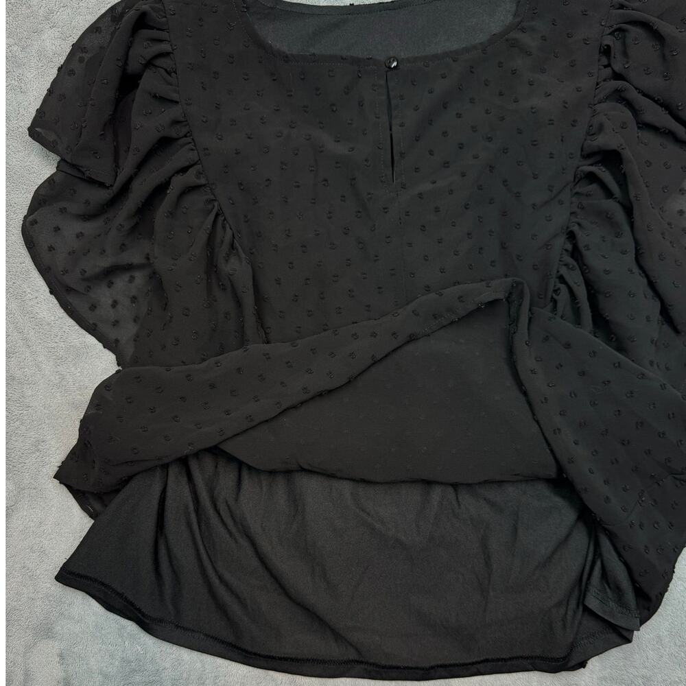 THML Charlotte Black Swiss Dot Embroidered Floral Ruffle Blouse Boho Medium - Picture 5 of 10